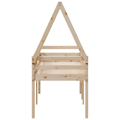 Letto a Soppalco con Tetto 90x190 cm Legno Massello di Pino - homemem39