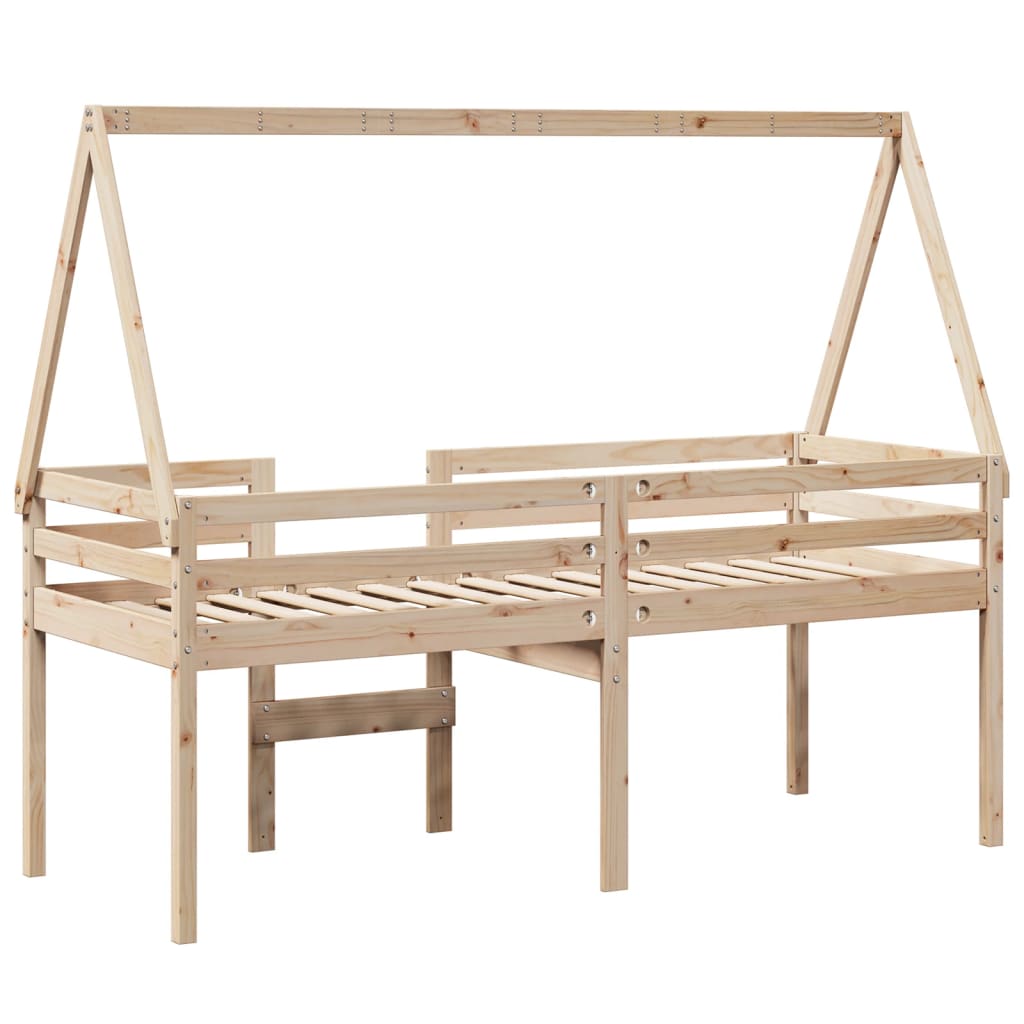 Letto a Soppalco con Tetto 75x190 cm in Legno Massello di Pino - homemem39