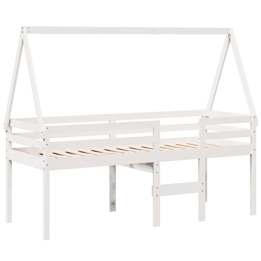 Letto a Soppalco con Tetto Bianco 75x190 cm in Legno di Pino - homemem39