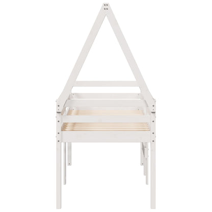 Letto a Soppalco con Tetto Bianco 75x190 cm in Legno di Pino - homemem39