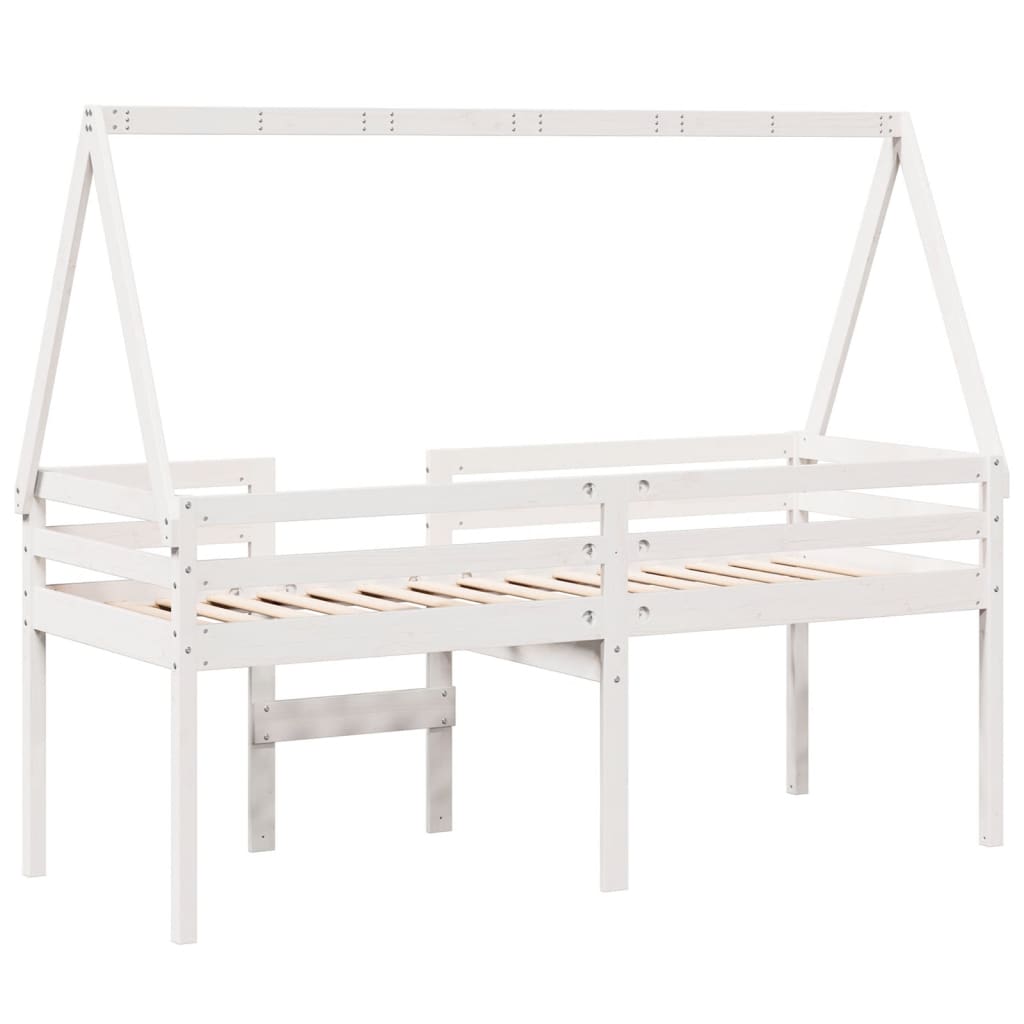 Letto a Soppalco con Tetto Bianco 75x190 cm in Legno di Pino - homemem39