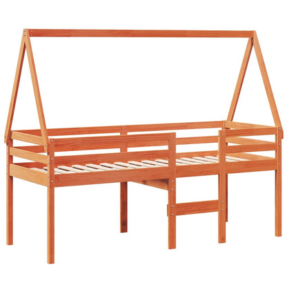 Letto a Soppalco con Tetto Cera 75x190cm Legno Massello di Pino - homemem39