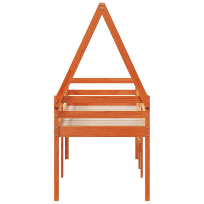 Letto a Soppalco con Tetto Cera 75x190cm Legno Massello di Pino - homemem39