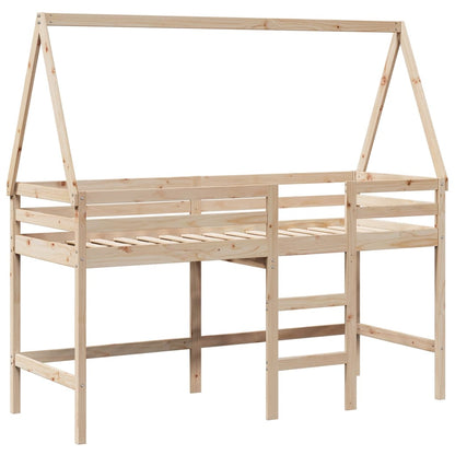Letto Soppalco con Scala e Tetto 90x200 cm Legno Massello Pino - homemem39