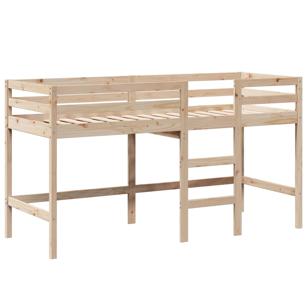 Letto Soppalco con Scala e Tetto 90x200 cm Legno Massello Pino - homemem39
