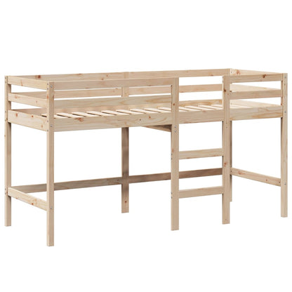 Letto Soppalco con Scala e Tetto 90x200 cm Legno Massello Pino - homemem39