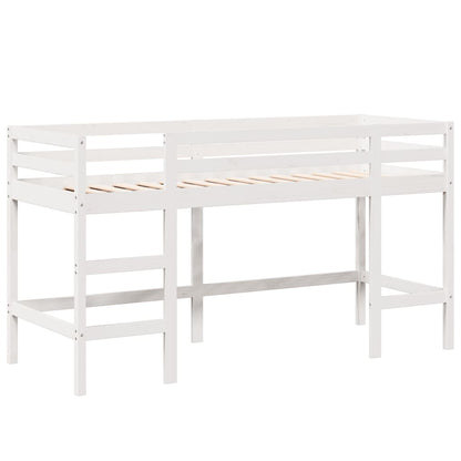 Letto Soppalco con Scala e Tetto Bianco 80x200 cm Massello Pino