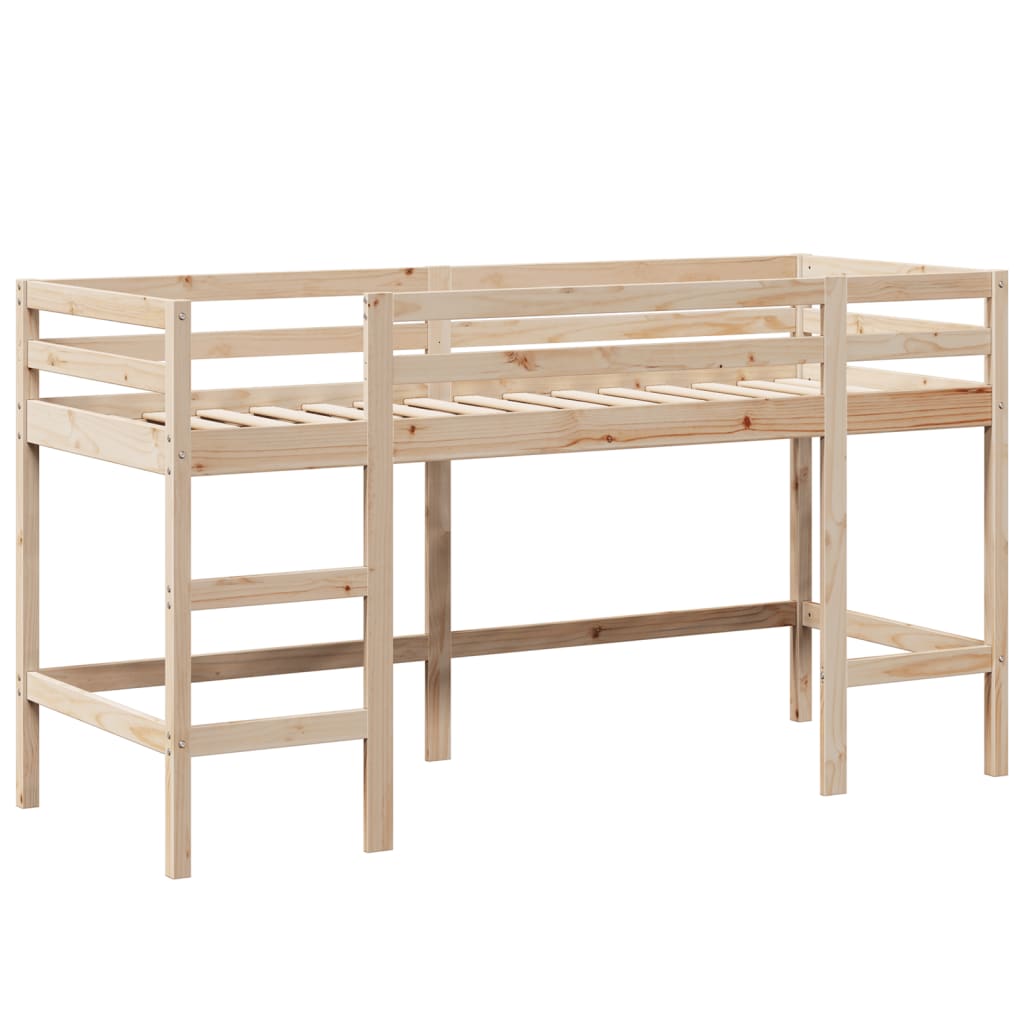 Letto Soppalco con Scala e Tetto 90x190 cm Legno Massello Pino - homemem39