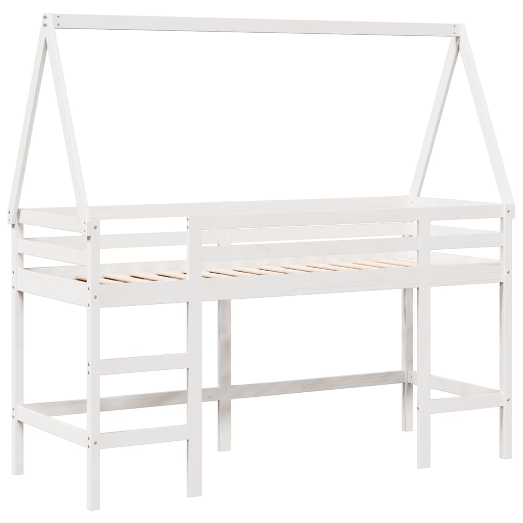 Letto Soppalco con Scala e Tetto Bianco 90x190 cm Massello Pino - homemem39