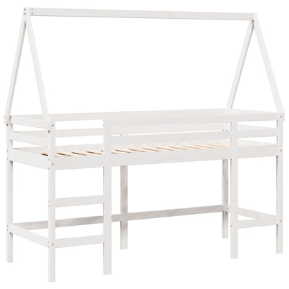 Letto Soppalco con Scala e Tetto Bianco 90x190 cm Massello Pino - homemem39
