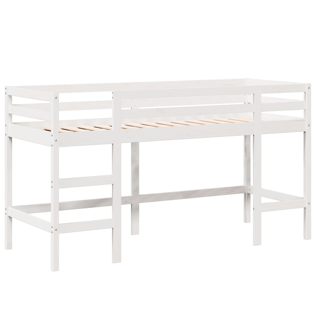 Letto Soppalco con Scala e Tetto Bianco 90x190 cm Massello Pino - homemem39