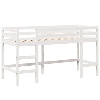 Letto Soppalco con Scala e Tetto Bianco 90x190 cm Massello Pino - homemem39