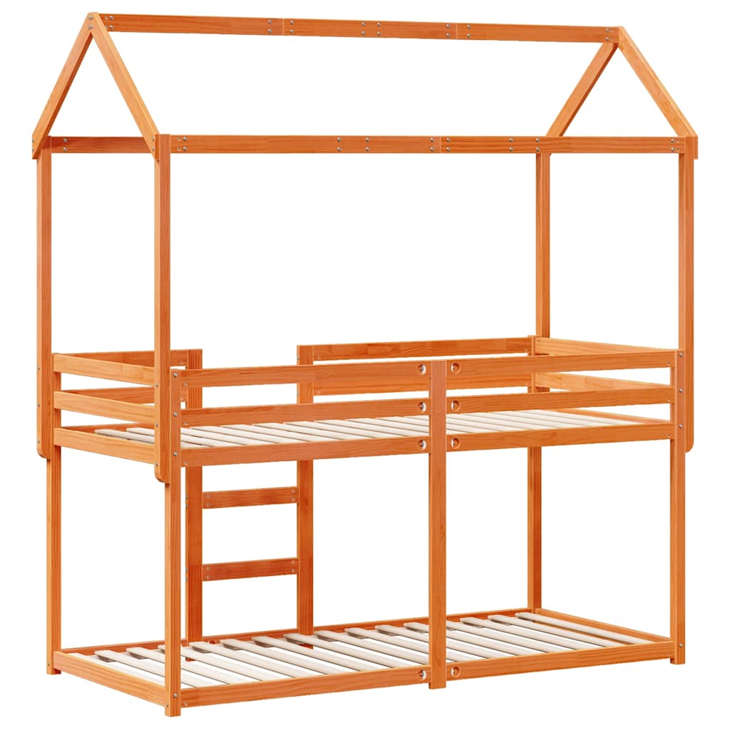 Letto a Castello con Tetto Cera 90x200 cm Legno Massello Pino | homemem39