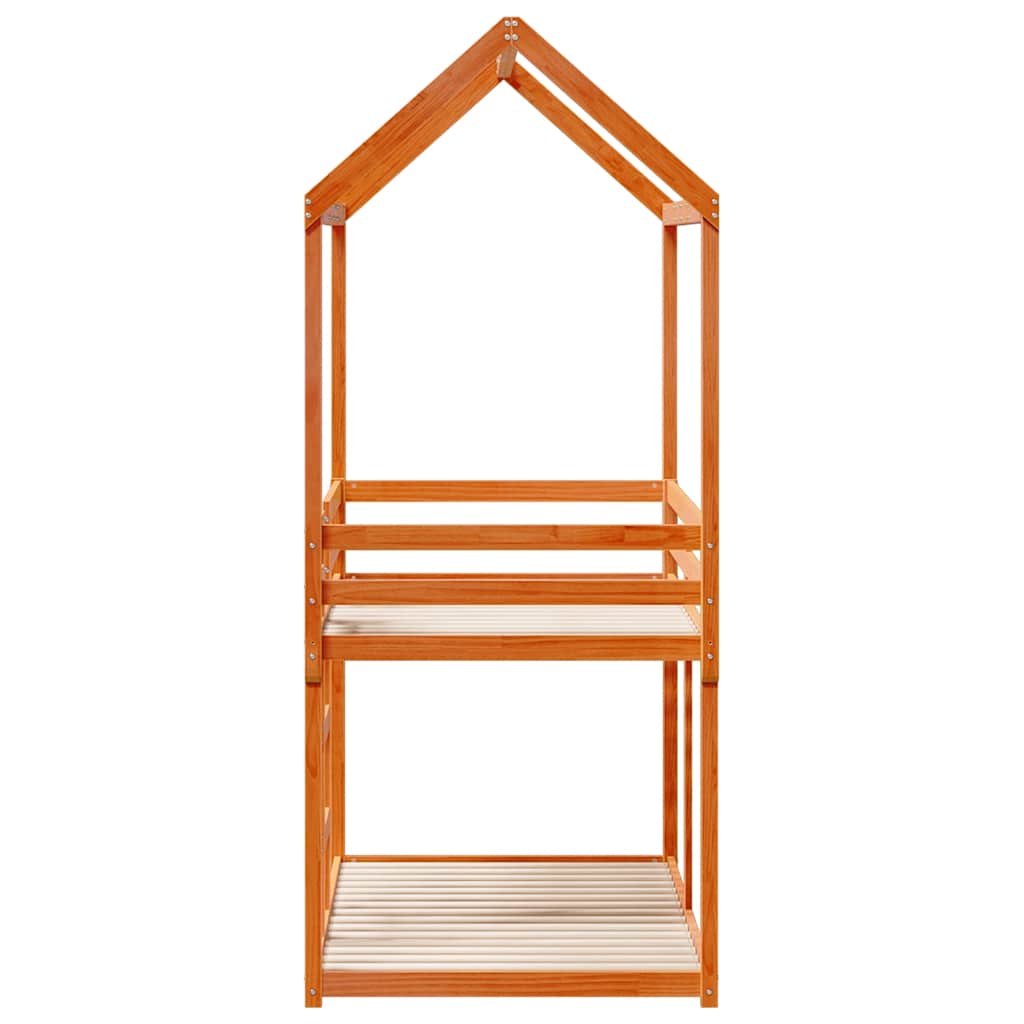 Letto a Castello con Tetto Cera 80x200 cm Legno Massello Pino | homemem39