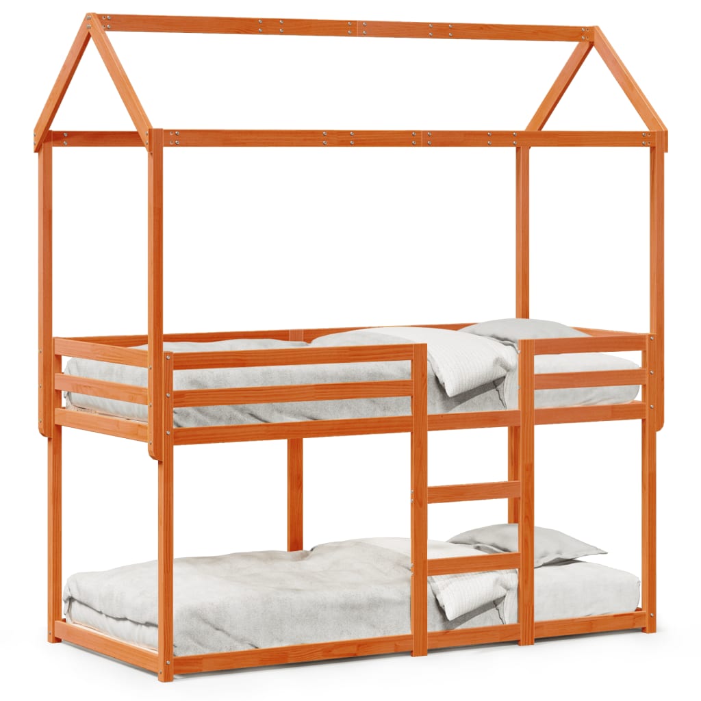 Letto a Castello con Tetto Marrone Cera 90x190 cm Massello Pino | homemem39