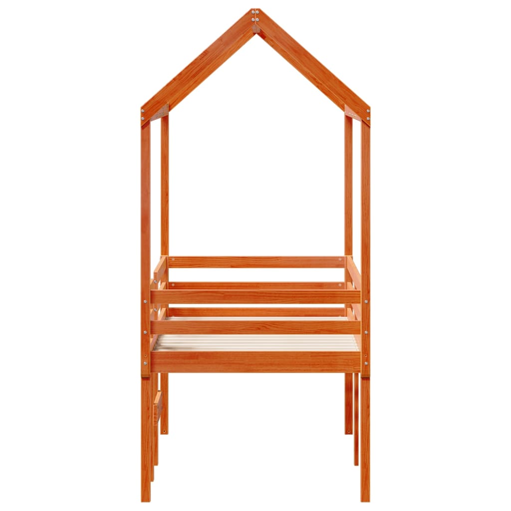 Letto a Soppalco con Tetto Cera 80x200 cm in Legno di Pino - homemem39