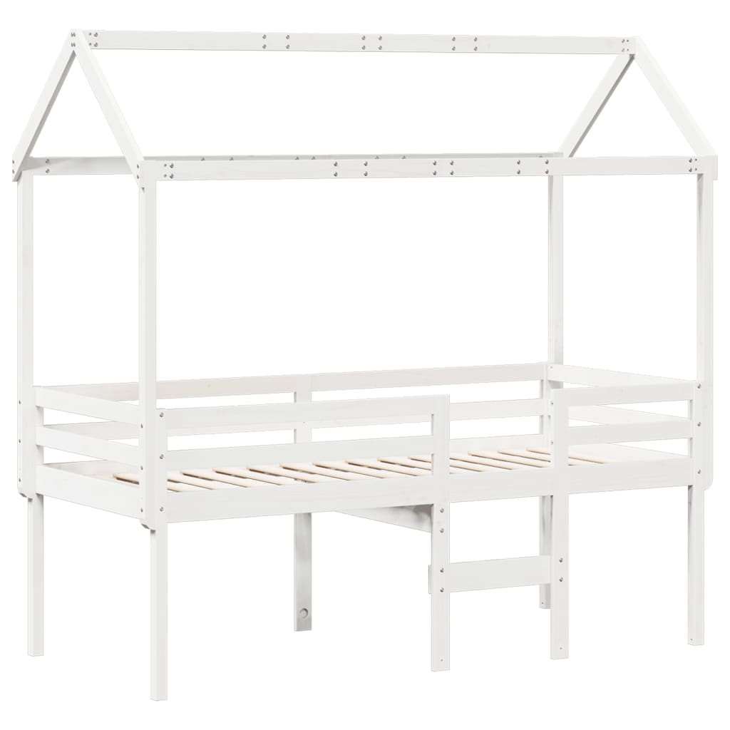 Letto a Soppalco con Tetto Bianco 90x190 cm in Legno di Pino - homemem39