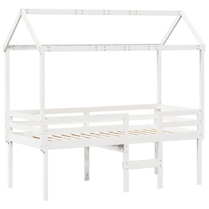 Letto a Soppalco con Tetto Bianco 90x190 cm in Legno di Pino - homemem39
