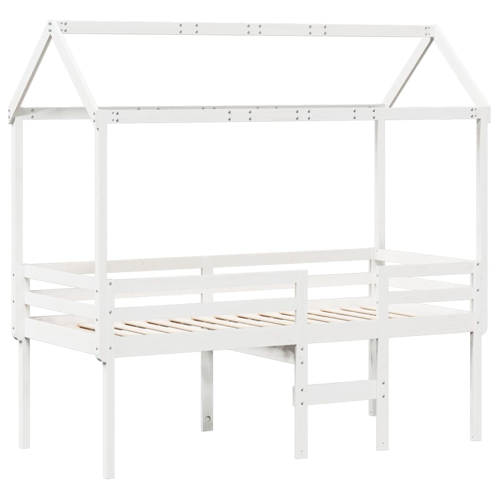 Letto a Soppalco con Tetto Bianco 75x190 cm in Legno di Pino - homemem39