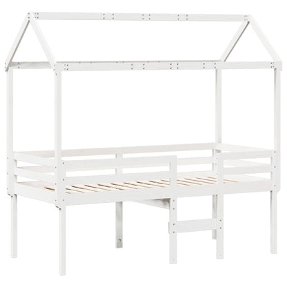 Letto a Soppalco con Tetto Bianco 75x190 cm in Legno di Pino - homemem39