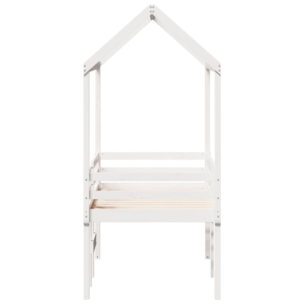 Letto a Soppalco con Tetto Bianco 75x190 cm in Legno di Pino - homemem39