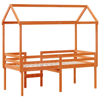 Letto a Soppalco con Tetto Cera 75x190cm Legno Massello di Pino | homemem39