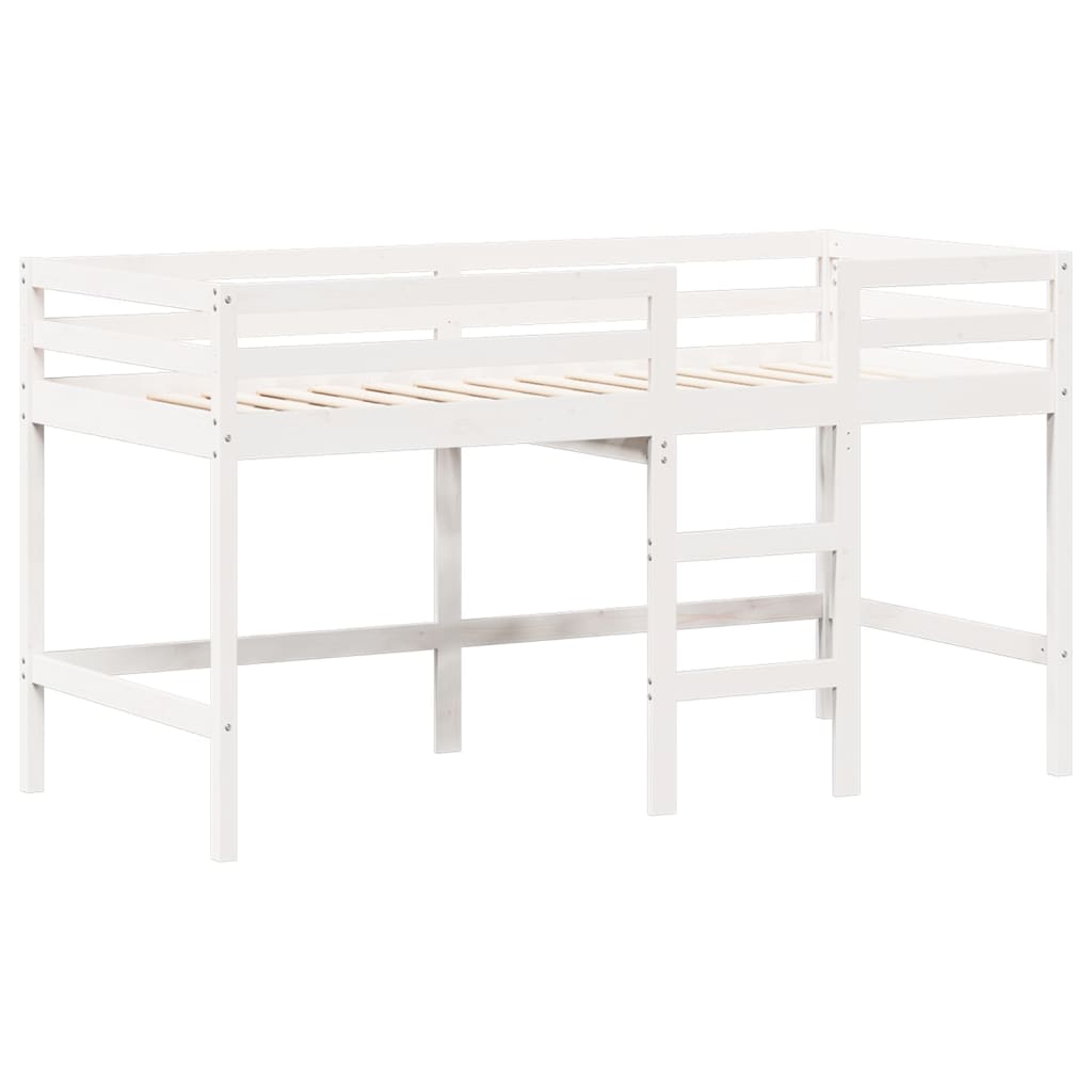 Letto Soppalco con Scala e Tetto Bianco 90x190 cm Massello Pino