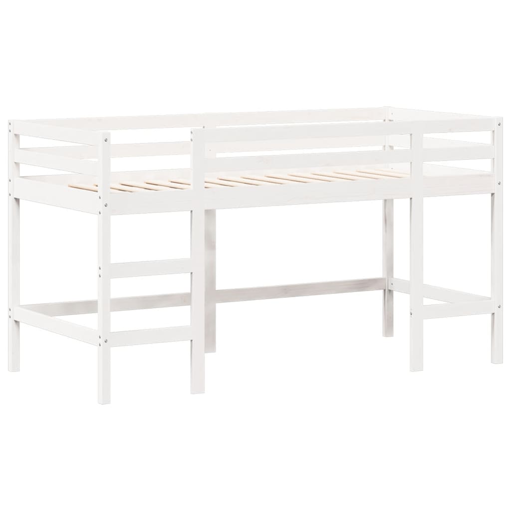 Letto Soppalco con Scala e Tetto Bianco 90x190 cm Massello Pino - homemem39