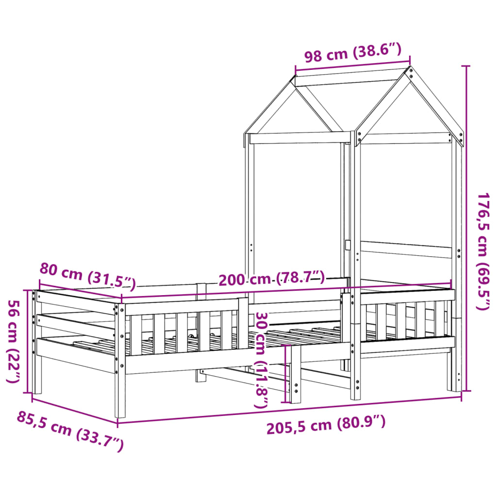 Giroletto con Tetto 80x200 cm in Legno Massello di Pino | homemem39