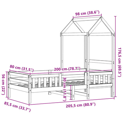 Giroletto con Tetto 80x200 cm in Legno Massello di Pino | homemem39