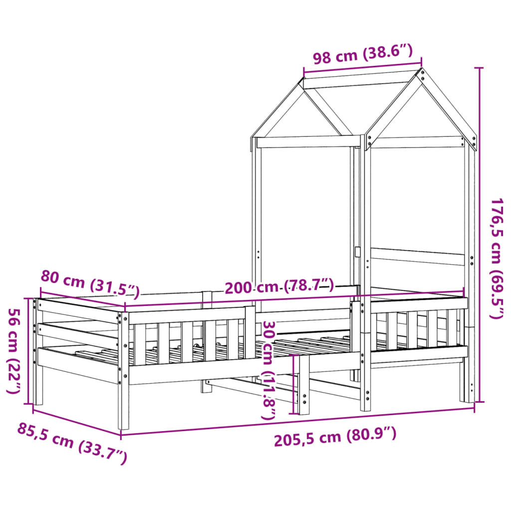 Giroletto con Tetto Cera 80x200 cm Legno Massello Pino | homemem39