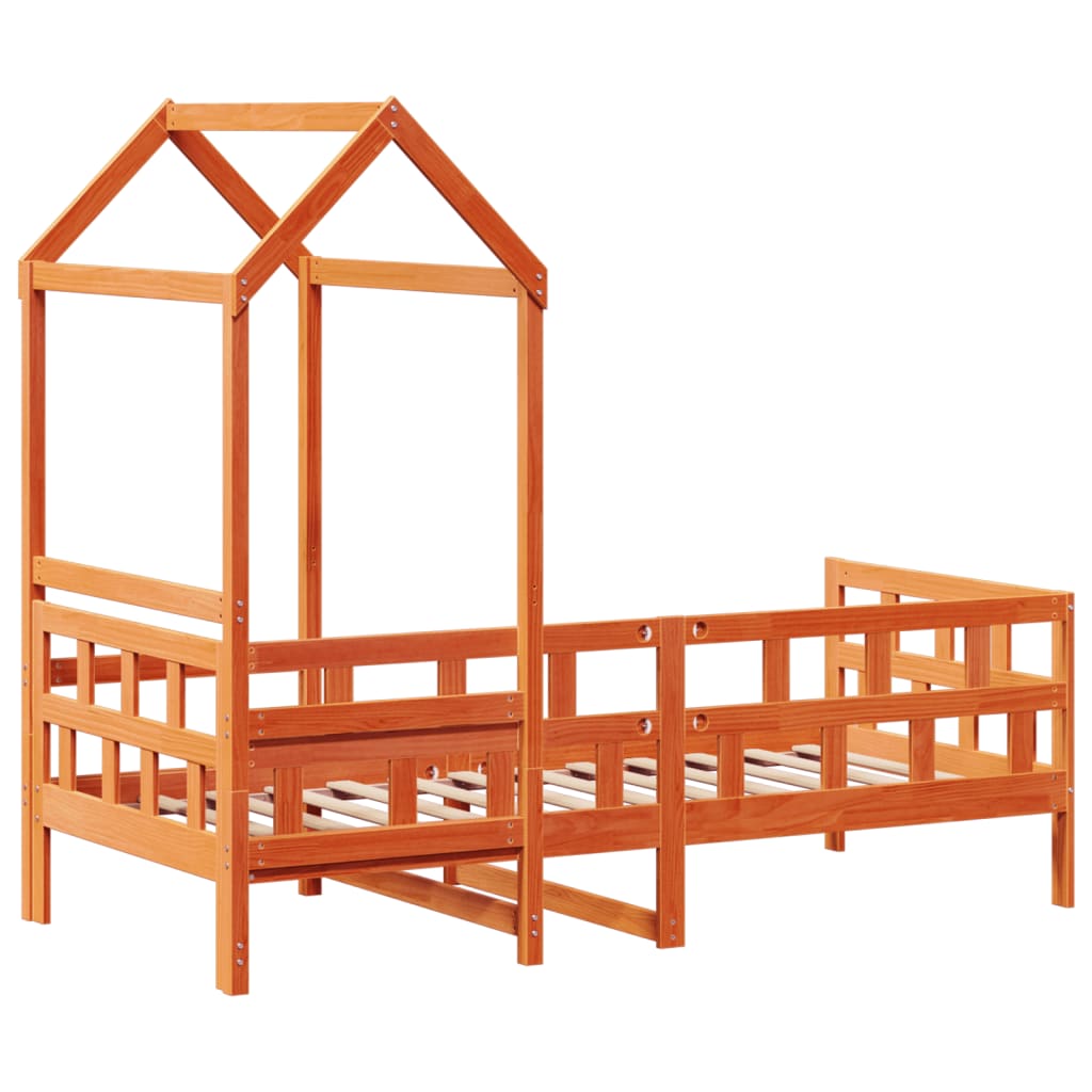 Dormeuse con Tetto Marrone Cera 80x200 cm Legno Massello Pino | homemem39