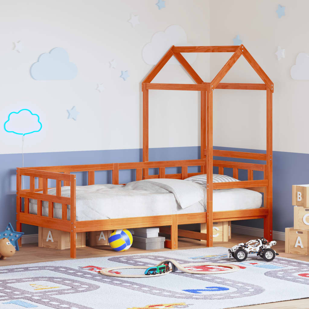 Dormeuse con Tetto Marrone Cera 80x200 cm Legno Massello Pino | homemem39