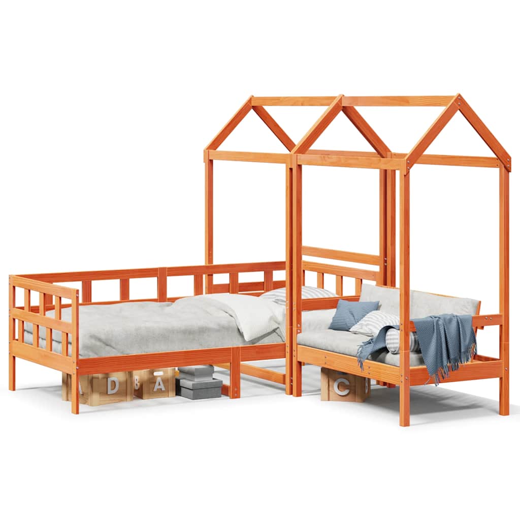Set Dormeuse con Tetto Marrone Cera 80x200 cm Massello Pino | homemem39