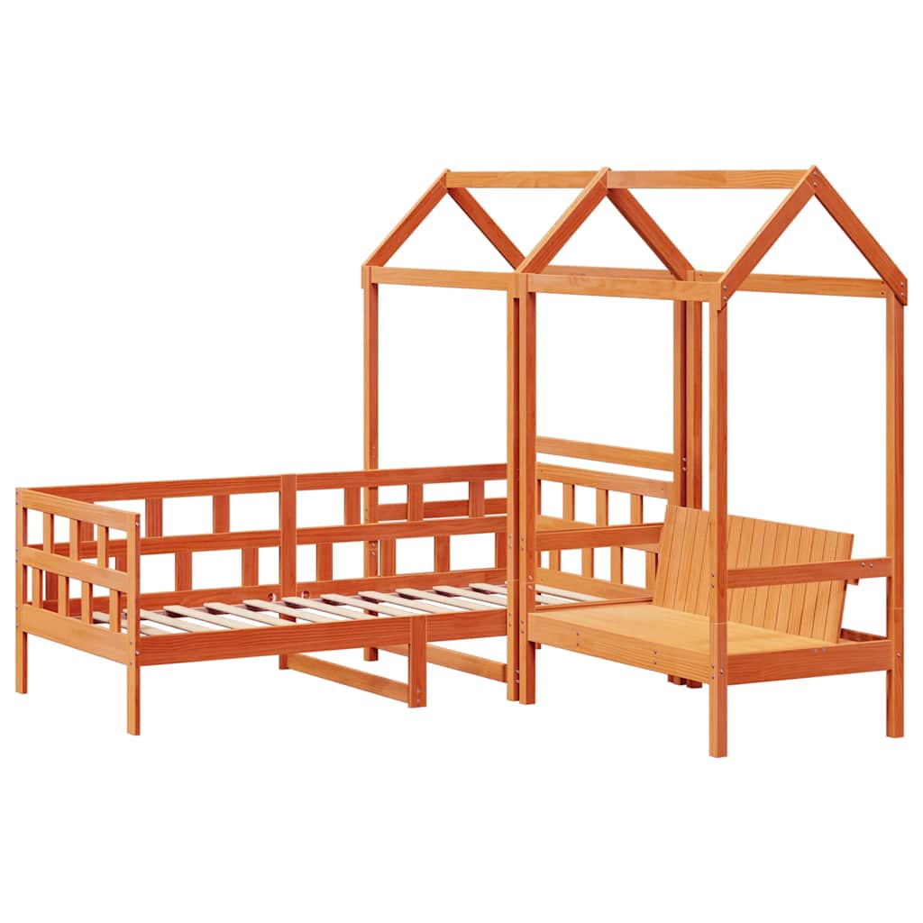 Set Dormeuse con Tetto Marrone Cera 80x200 cm Massello Pino | homemem39
