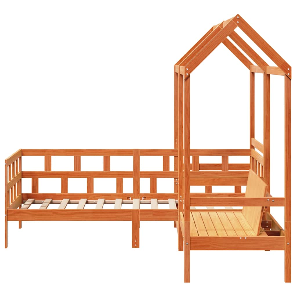 Set Dormeuse con Tetto Marrone Cera 80x200 cm Massello Pino | homemem39