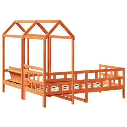 Set Dormeuse con Tetto Marrone Cera 80x200 cm Massello Pino | homemem39