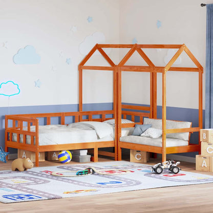 Set Dormeuse con Tetto Marrone Cera 80x200 cm Massello Pino | homemem39
