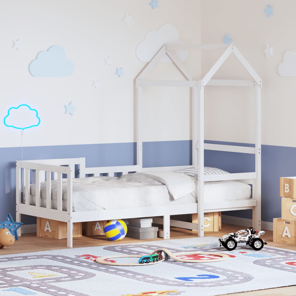 Dormeuse con Tetto 80x200 cm Bianco in Legno Massello di Pino | homemem39