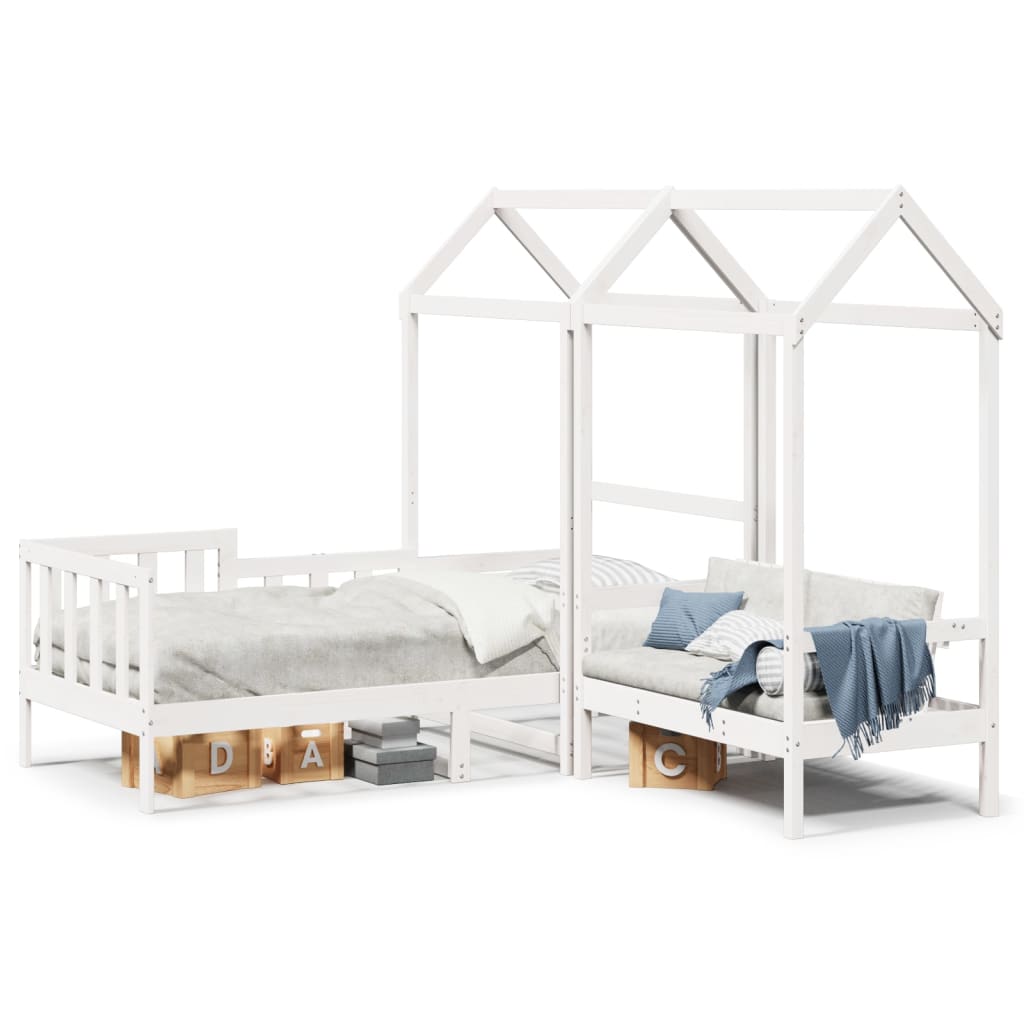 Set Dormeuse e Panca con Tetto Bianco 80x200cm Massello Pino | homemem39