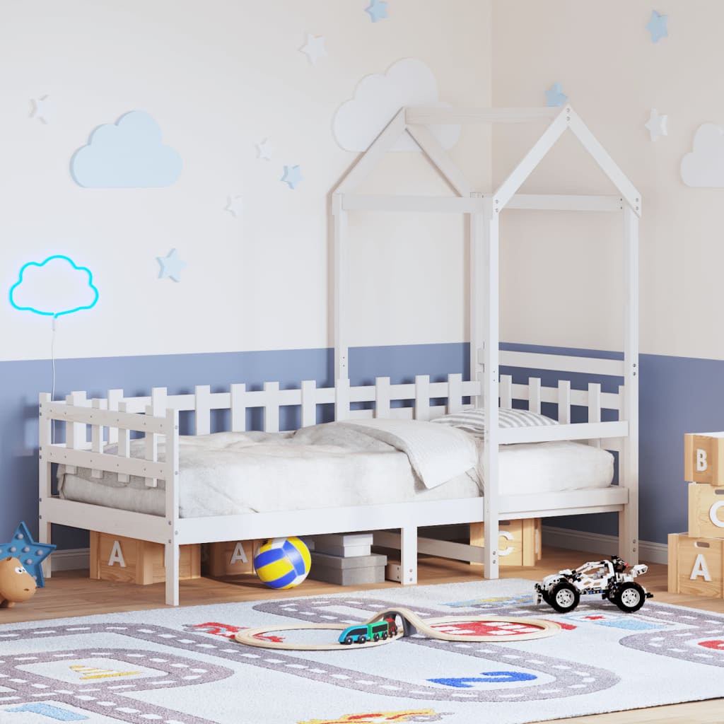 Dormeuse con Tetto 80x200 cm Bianco in Legno Massello di Pino | homemem39