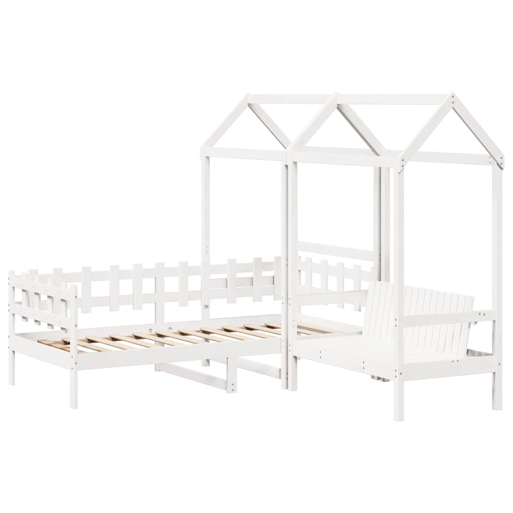 Set Dormeuse e Panca con Tetto Bianco 80x200cm Massello Pino | homemem39