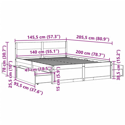 Letto senza Materasso 140x200 cm in Legno Massello di Pino | homemem39