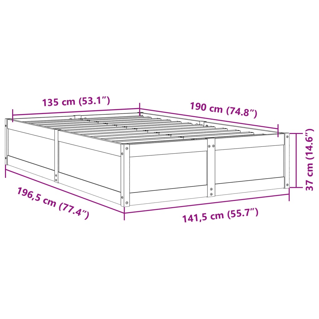 Letto senza Materasso Marrone Cera 135x190 cm in Legno di Pino - homemem39