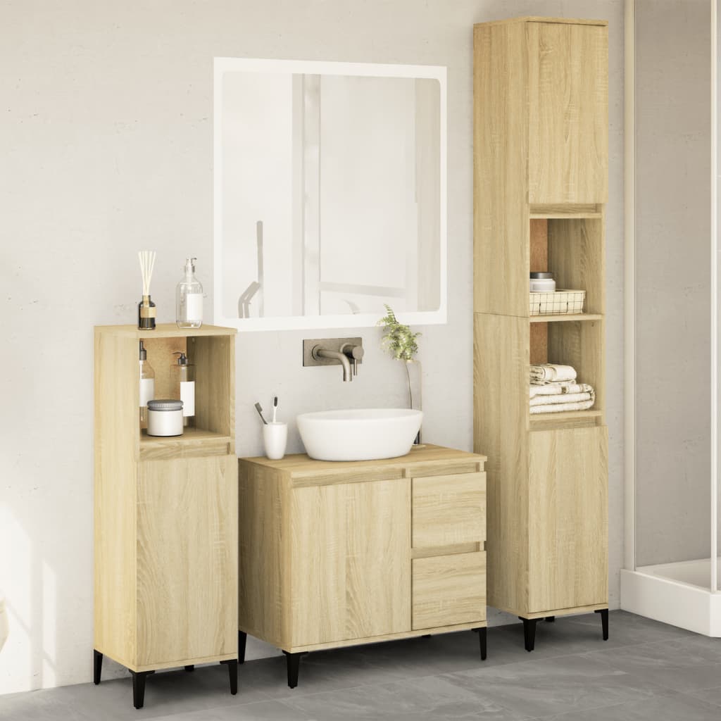 Set Mobili da Bagno 3 pz Rovere Sonoma in Legno Multistrato | homemem39