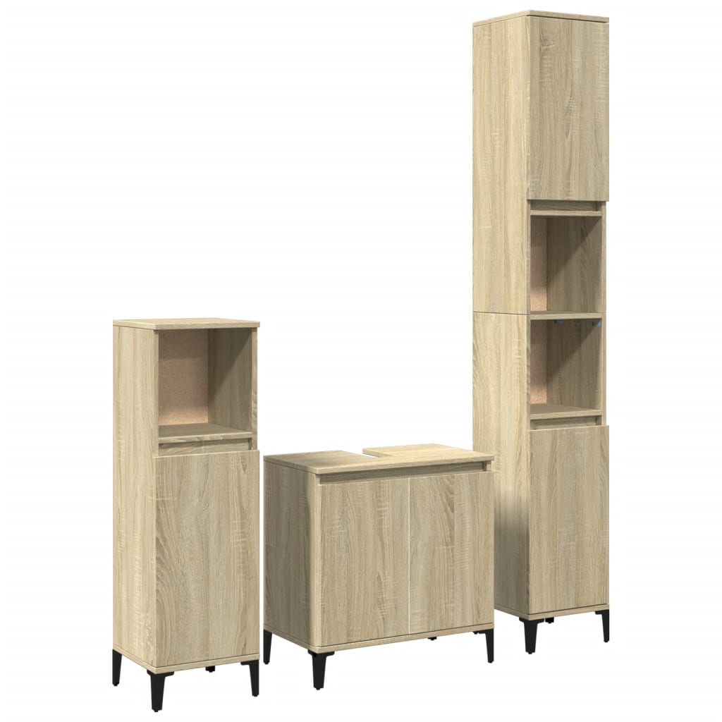 Set Mobili da Bagno 3 pz Rovere Sonoma in Legno Multistrato | homemem39