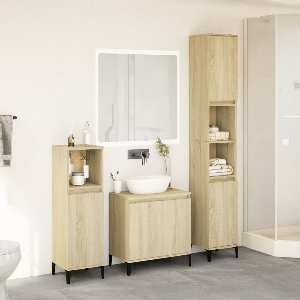 Set Mobili da Bagno 3 pz Rovere Sonoma in Legno Multistrato | homemem39