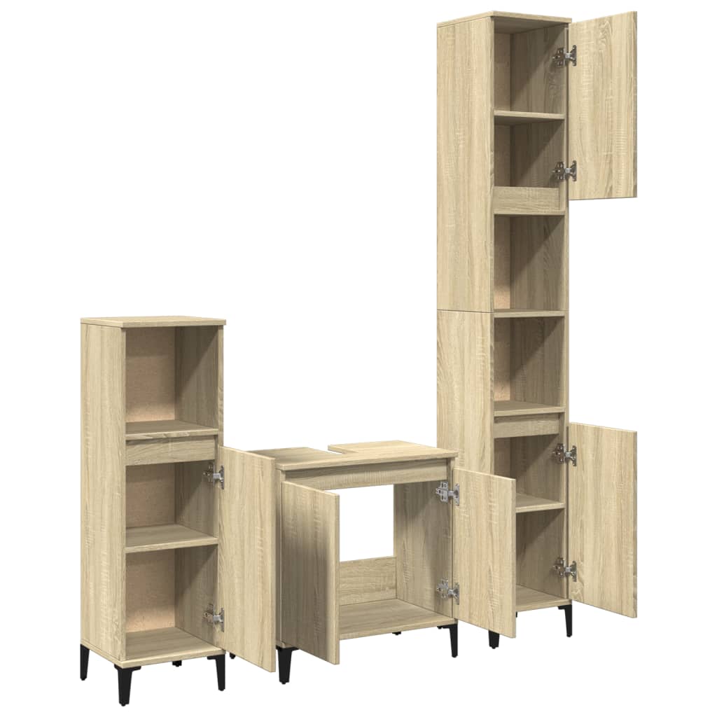 Set Mobili da Bagno 3 pz Rovere Sonoma in Legno Multistrato | homemem39