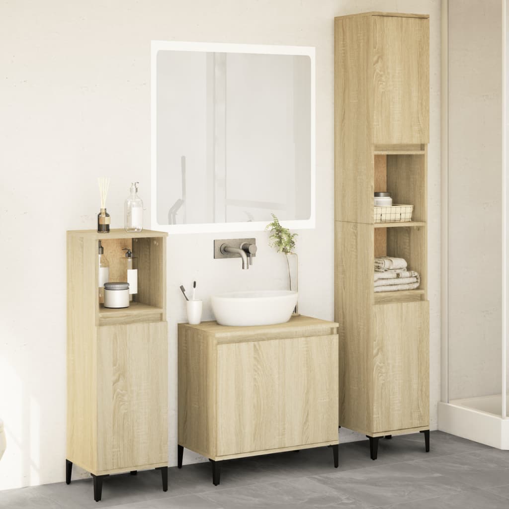 Set Mobili da Bagno 3 pz Rovere Sonoma in Legno Multistrato | homemem39