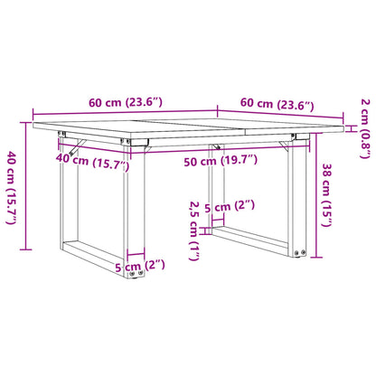 Tavolino da Salotto Telaio a O 60x60x40cm Legno Pino e Acciaio | homemem39